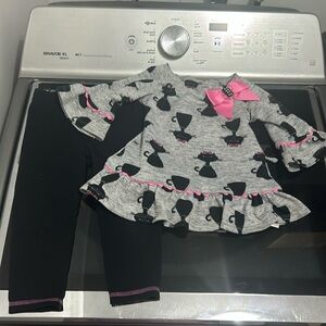 Youngland Gray and Black Cat Print Kids Matching Set